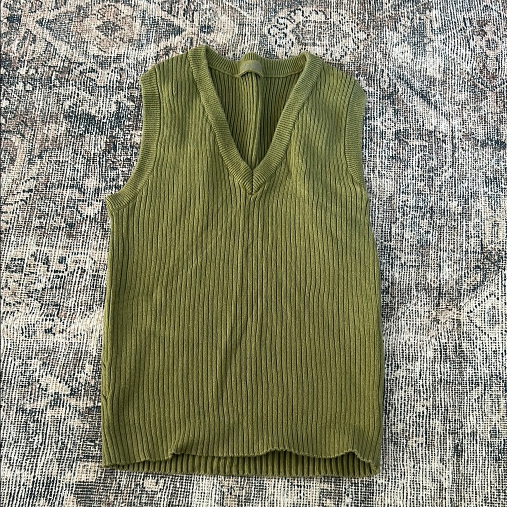 Green Ribbed Knit Sleeveless Top